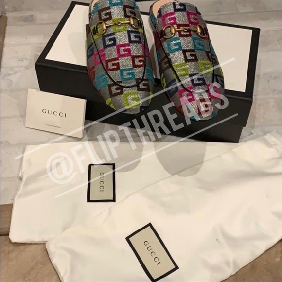 Authentic Gucci Princetown Velvet G Lurex Loafers - Picture 5 of 8